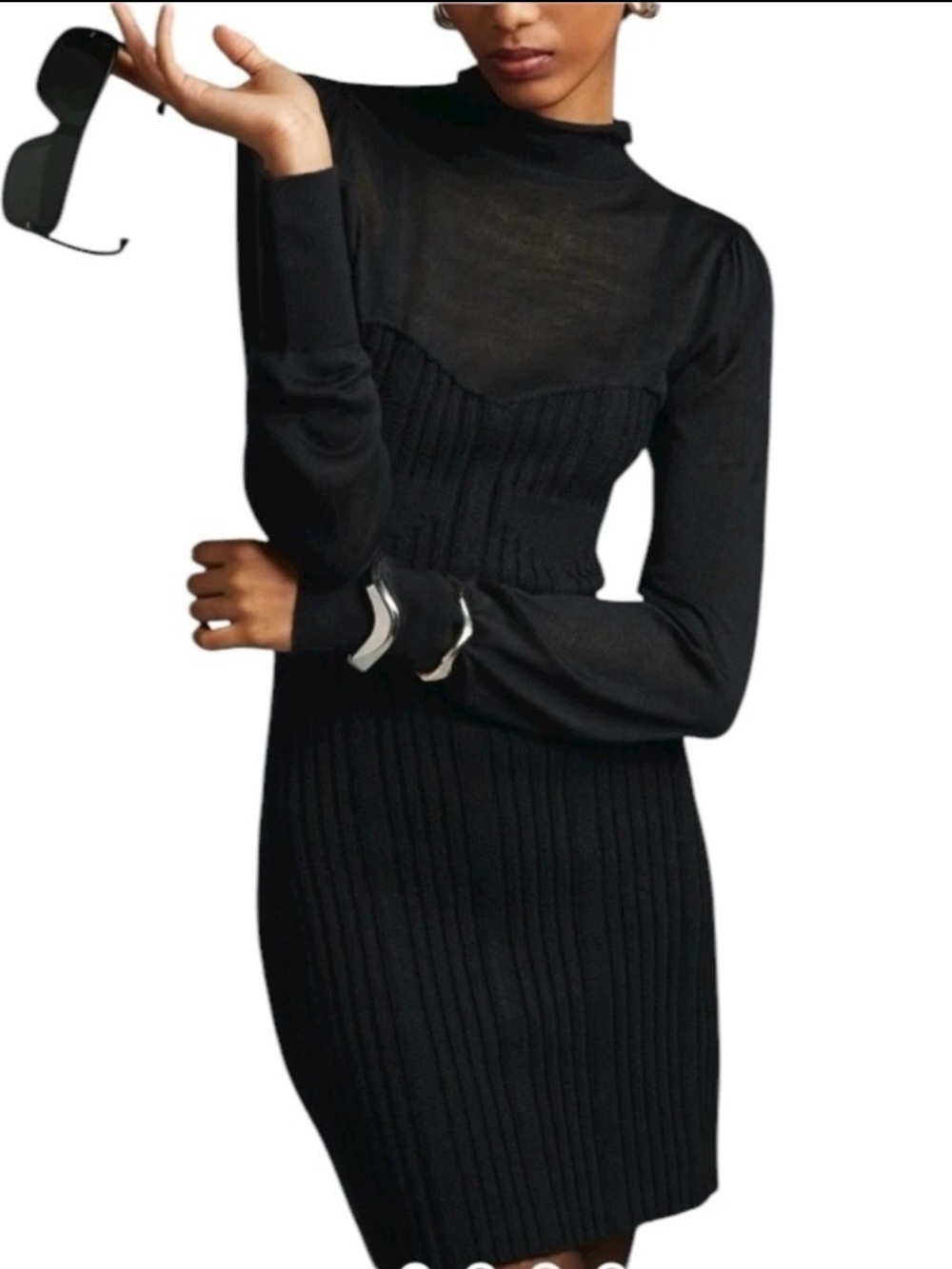 Anthropologie Black Turtleneck Long Sleeve Ribbed Dress